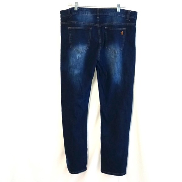 V.I.P JEANS Plus Size 14 Dark Blue Stone Washed Distress Holes Whiskering Boho - Picture 10 of 13